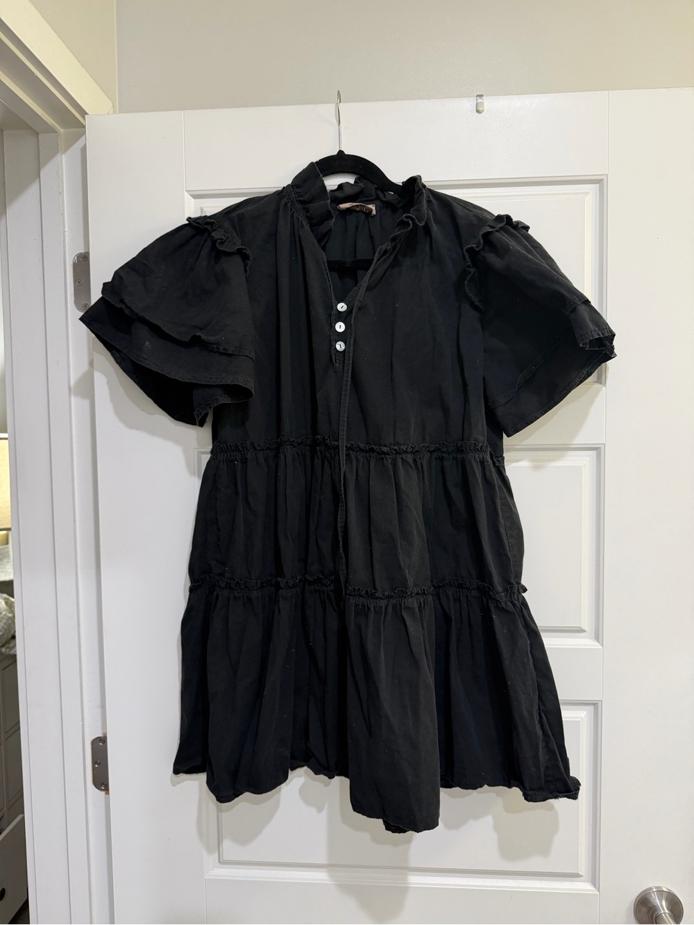 Black Tiered Short-Sleeve Dress